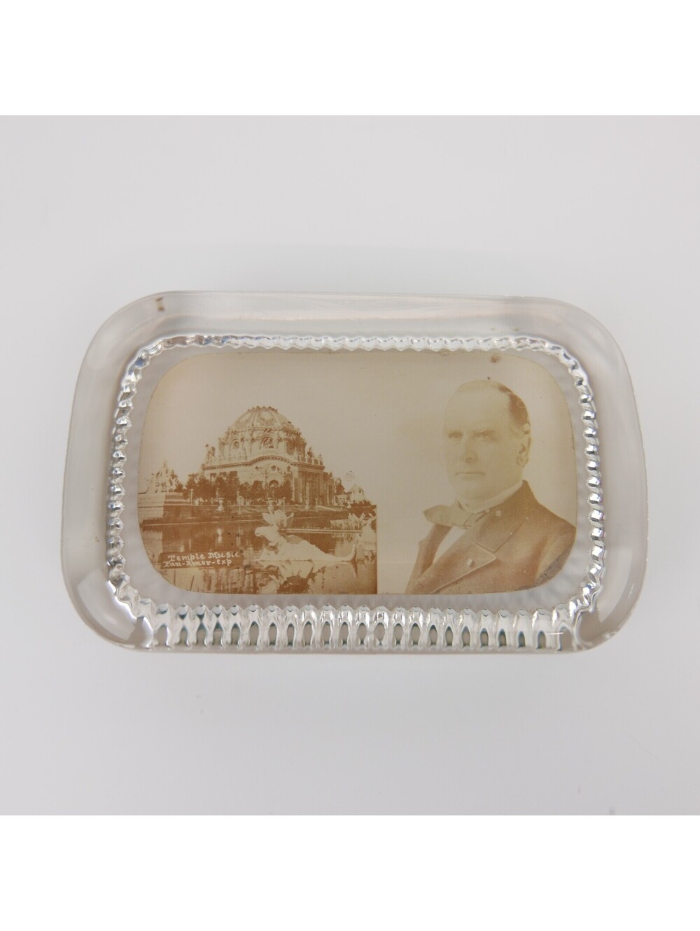1901 Buffalo Worlds Fair Pan-American Glass Paperweight Wm McKinley Temple Music